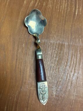Vintage Siam Thailand Serving Spoon Jelly Silverware Brass Wood Handle Flatware